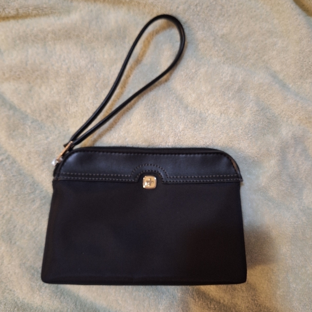 Black Wristlet Clutch Striped Interior